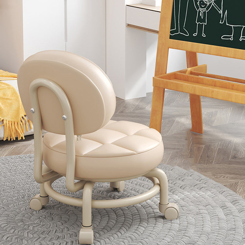 Modern Leather Wood Metal Checkered Low Stool