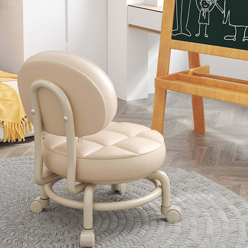 Modern Leather Wood Metal Checkered Low Stool