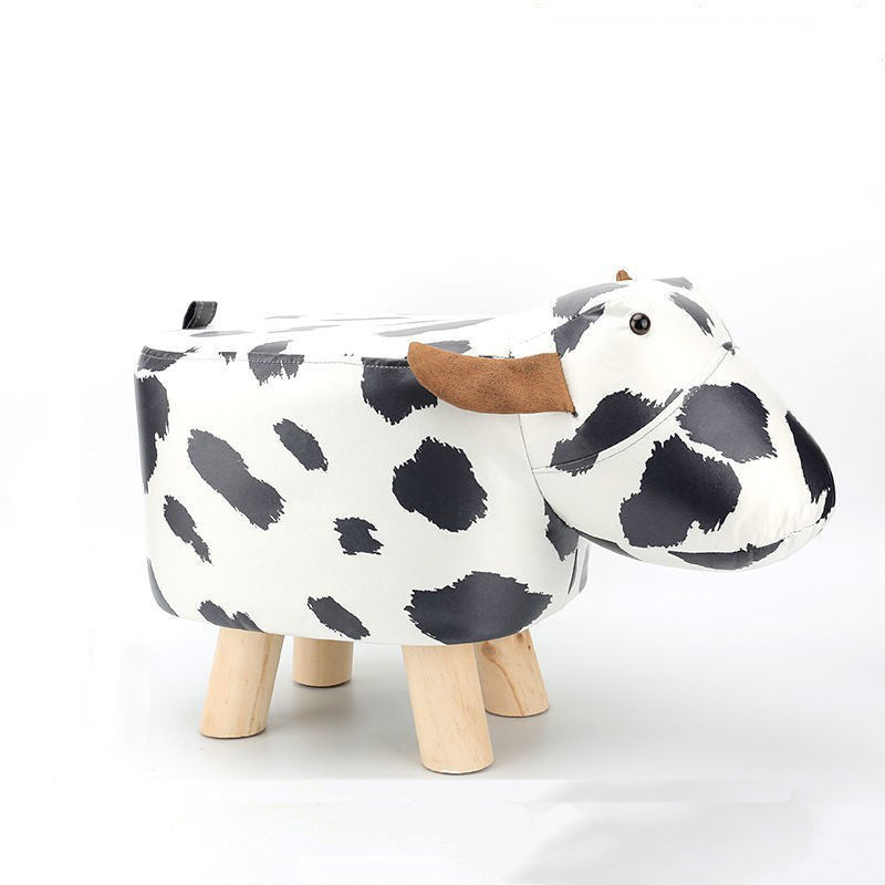 Contemporary Kids Elephant Fabric Wood Footstool