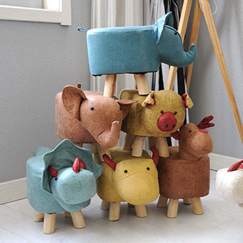 Contemporary Kids Elephant Fabric Wood Footstool — Elephant - Yellow
