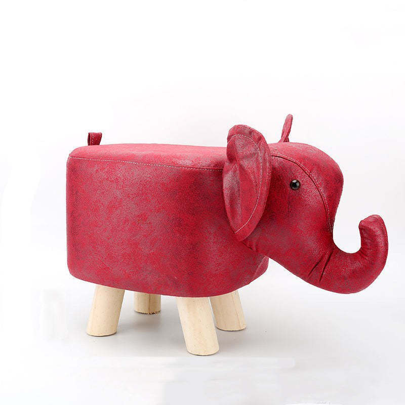 Contemporary Kids Elephant Fabric Wood Footstool