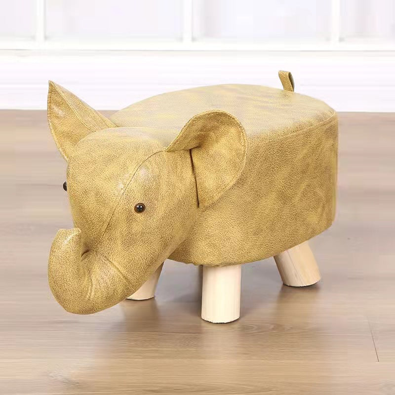 Contemporary Kids Elephant Fabric Wood Footstool — Deer - Blue