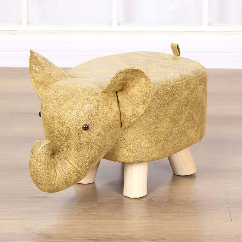 Contemporary Kids Elephant Fabric Wood Footstool — Deer - Blue