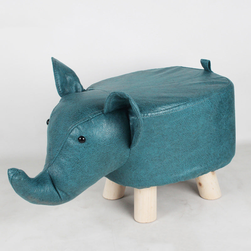 Contemporary Kids Elephant Fabric Wood Footstool