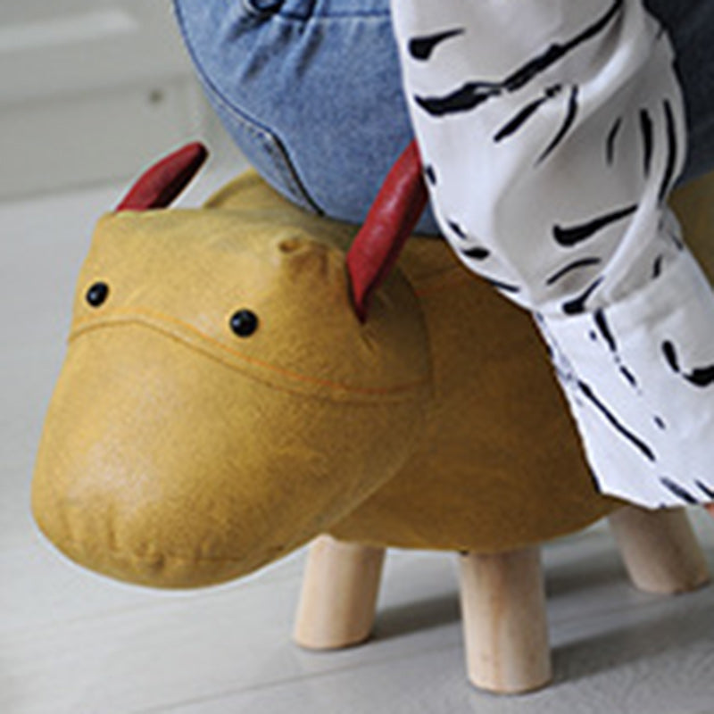 Contemporary Kids Elephant Fabric Wood Footstool