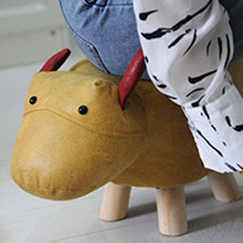Contemporary Kids Elephant Fabric Wood Footstool