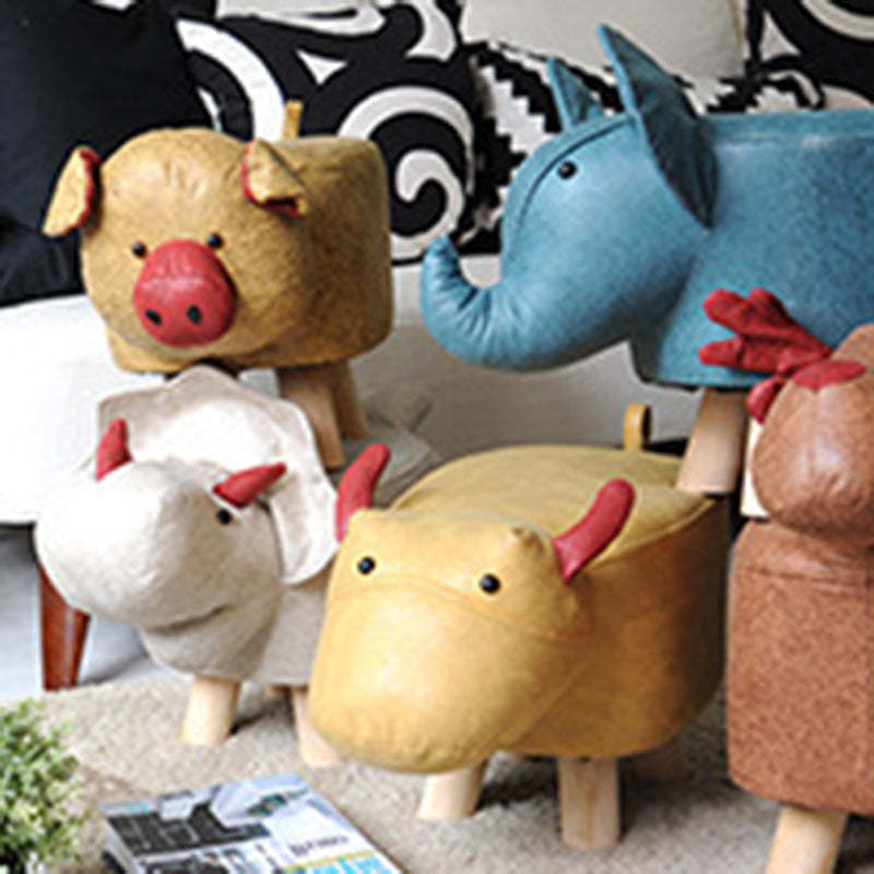 Contemporary Kids Elephant Fabric Wood Footstool — Duck - Yellow