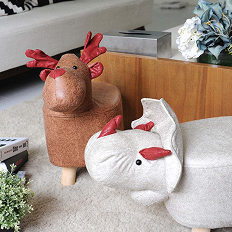 Contemporary Kids Elephant Fabric Wood Footstool — Triceratops - Blue