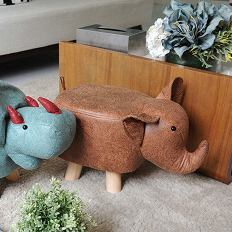 Contemporary Kids Elephant Fabric Wood Footstool