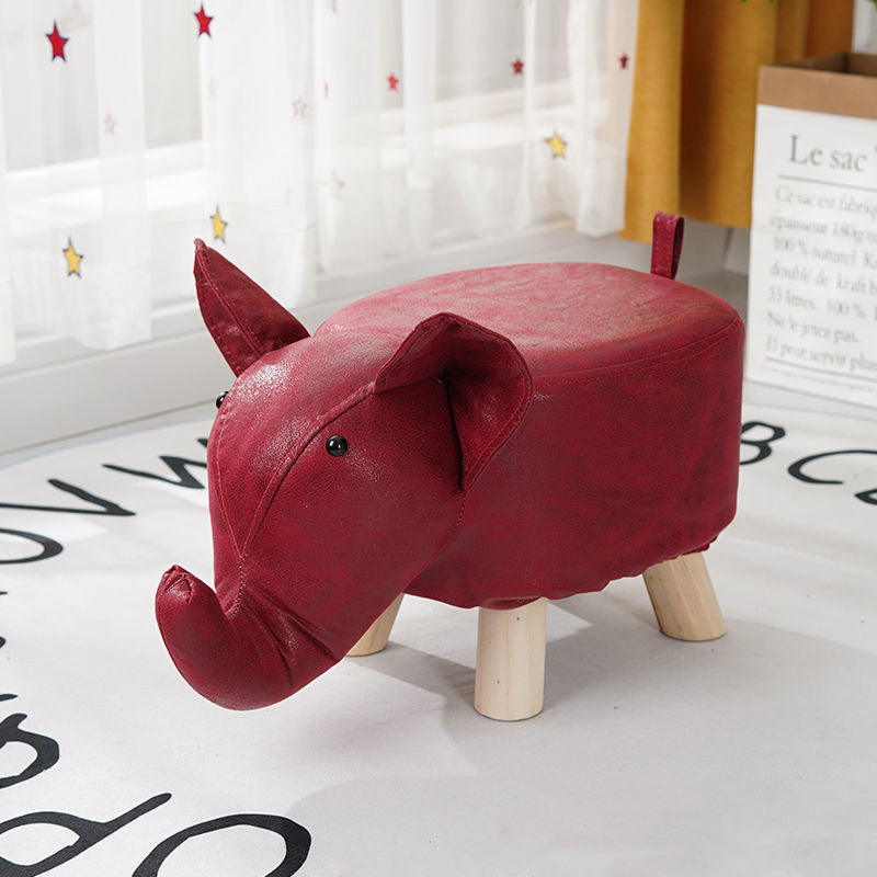 Contemporary Kids Elephant Fabric Wood Footstool