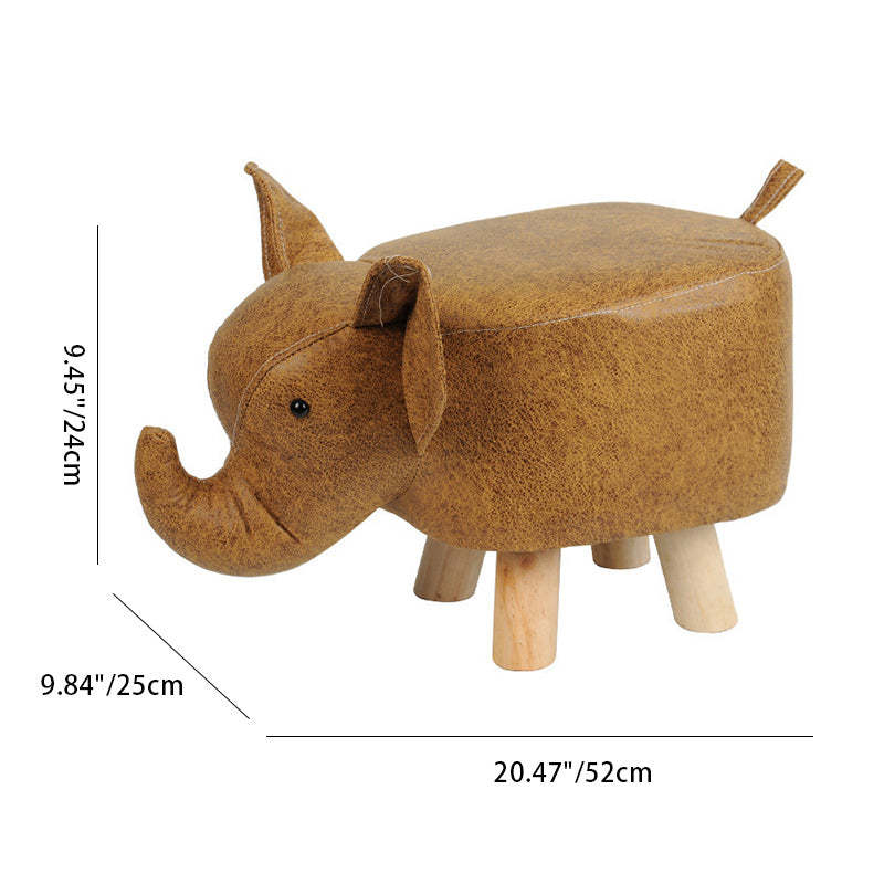 Contemporary Kids Elephant Fabric Wood Footstool — Tiger - Red