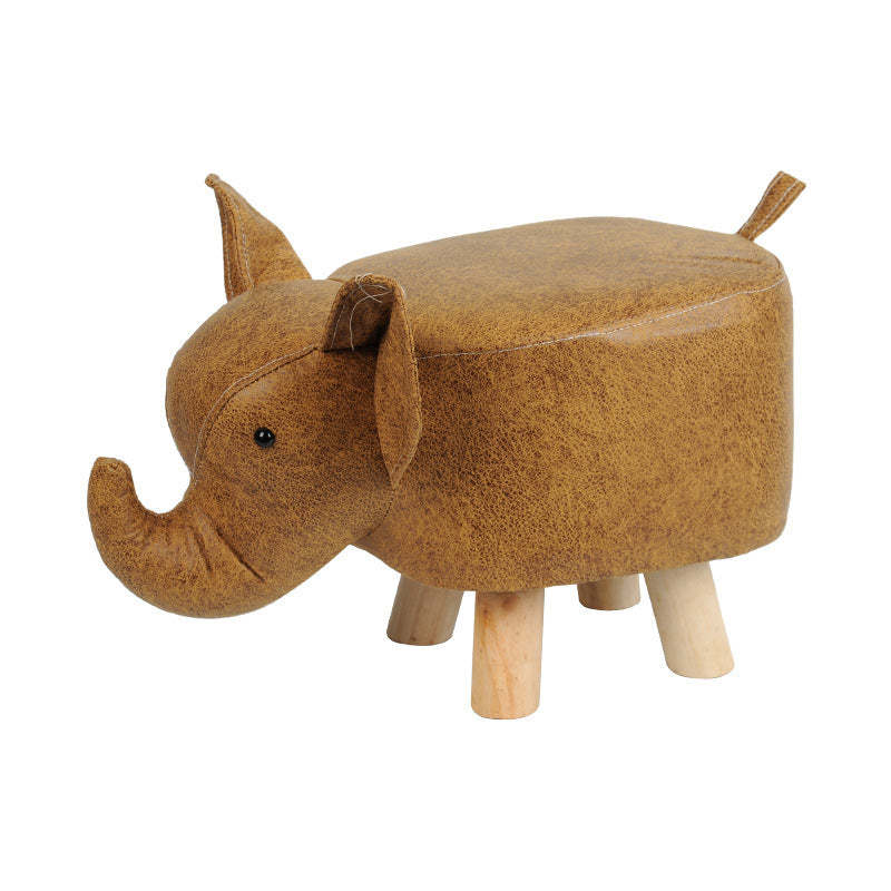Contemporary Kids Elephant Fabric Wood Footstool