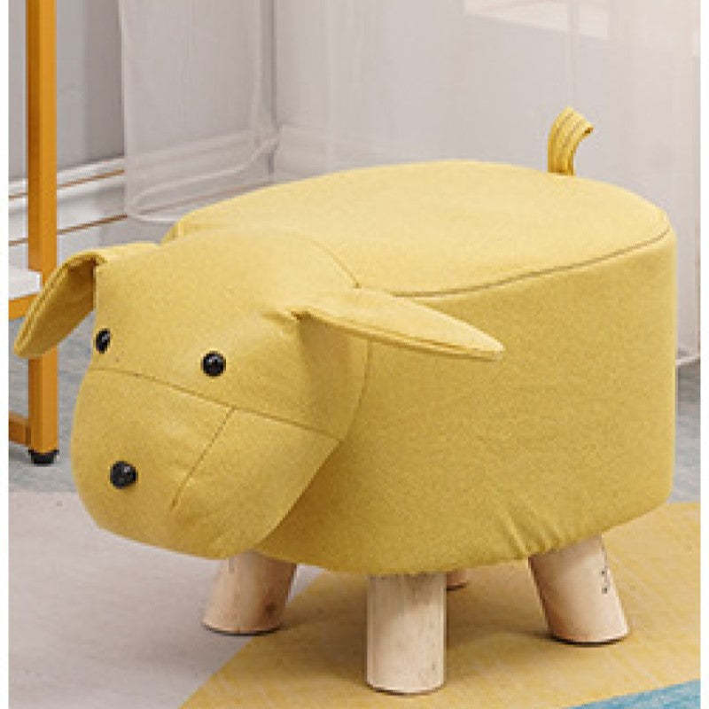 Contemporary Kids Elephant Fabric Wood Footstool