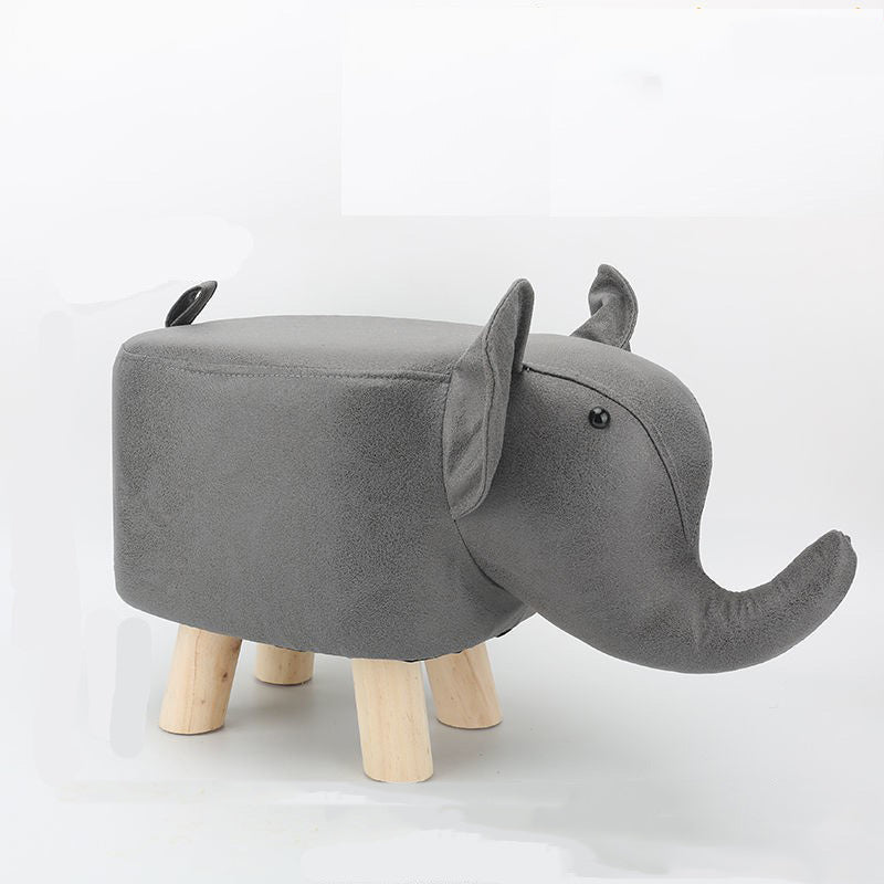 Contemporary Kids Elephant Fabric Wood Footstool