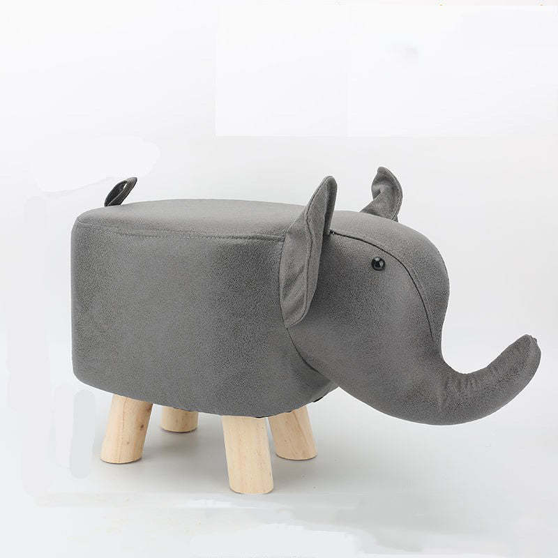 Contemporary Kids Elephant Fabric Wood Footstool