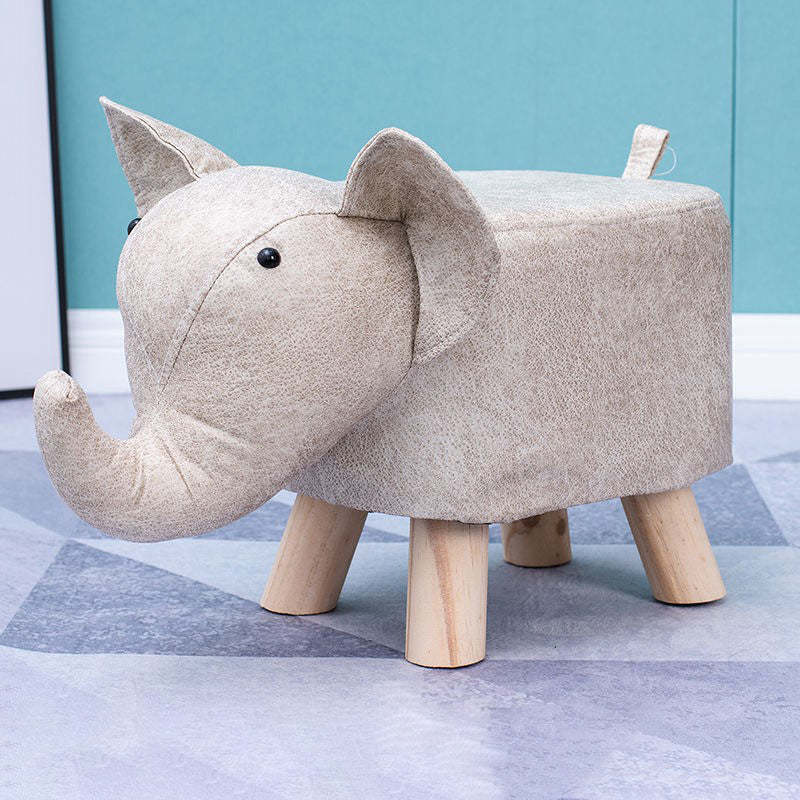 Contemporary Kids Elephant Fabric Wood Footstool — Elephant - White