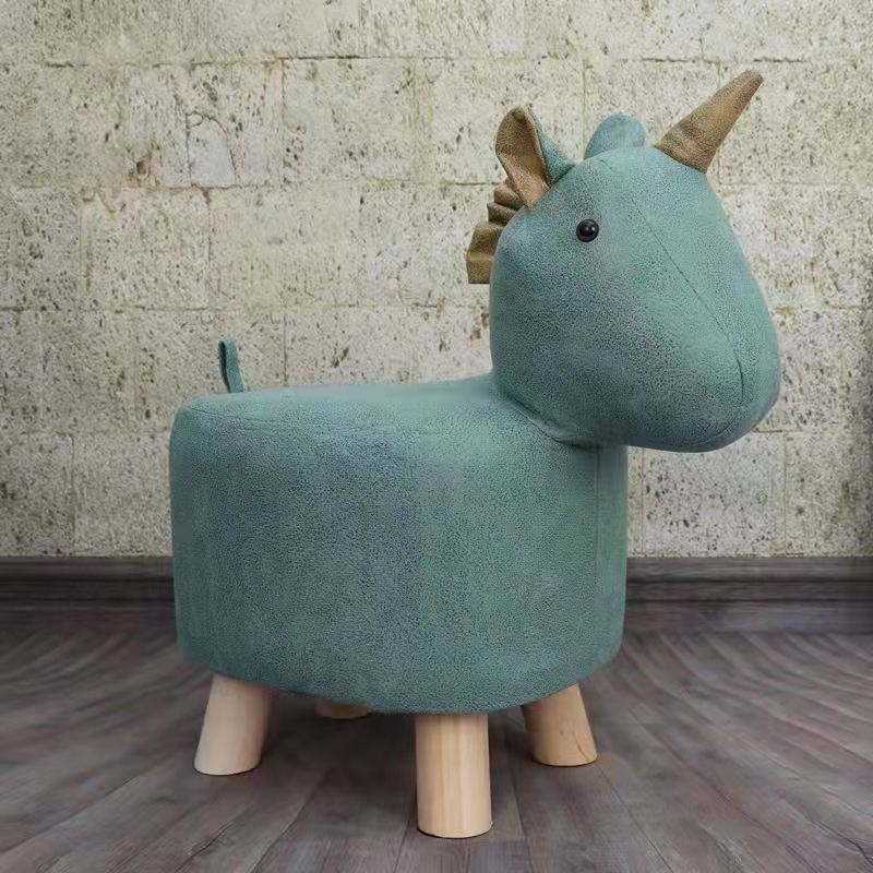 Contemporary Kids Elephant Fabric Wood Footstool