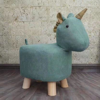 Contemporary Kids Elephant Fabric Wood Footstool
