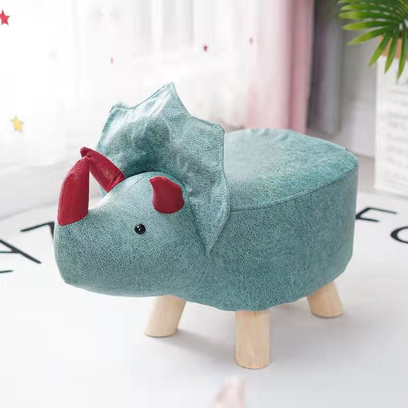 Contemporary Kids Elephant Fabric Wood Footstool