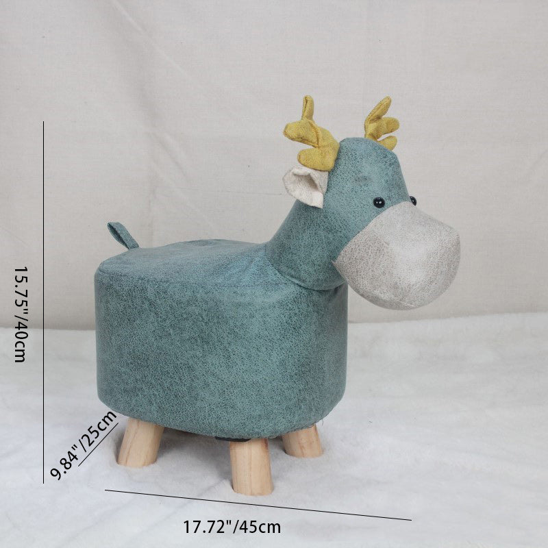 Contemporary Kids Elephant Fabric Wood Footstool — Pig - Blue