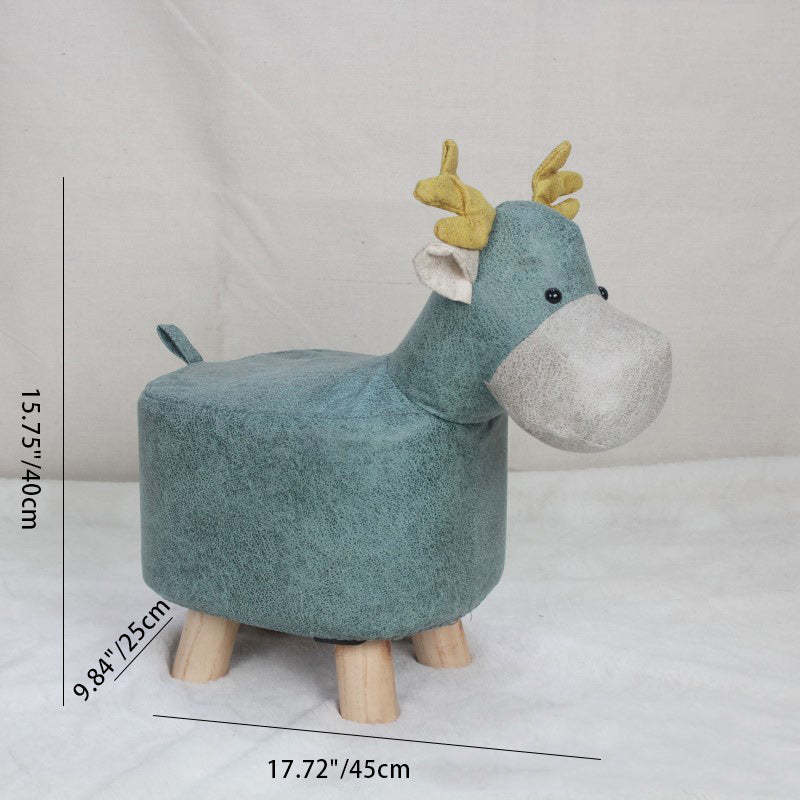 Contemporary Kids Elephant Fabric Wood Footstool — Pig - Blue