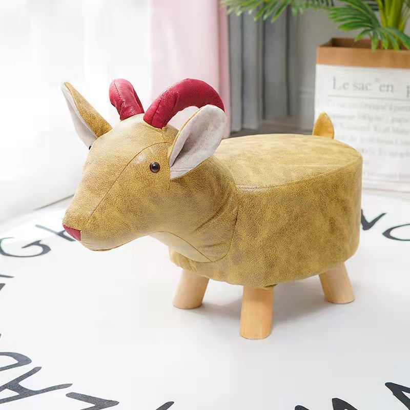 Contemporary Kids Elephant Fabric Wood Footstool