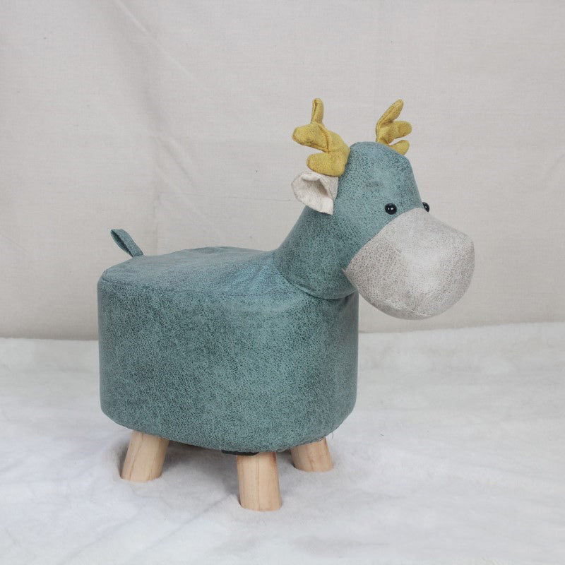 Contemporary Kids Elephant Fabric Wood Footstool