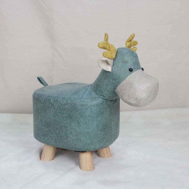 Contemporary Kids Elephant Fabric Wood Footstool