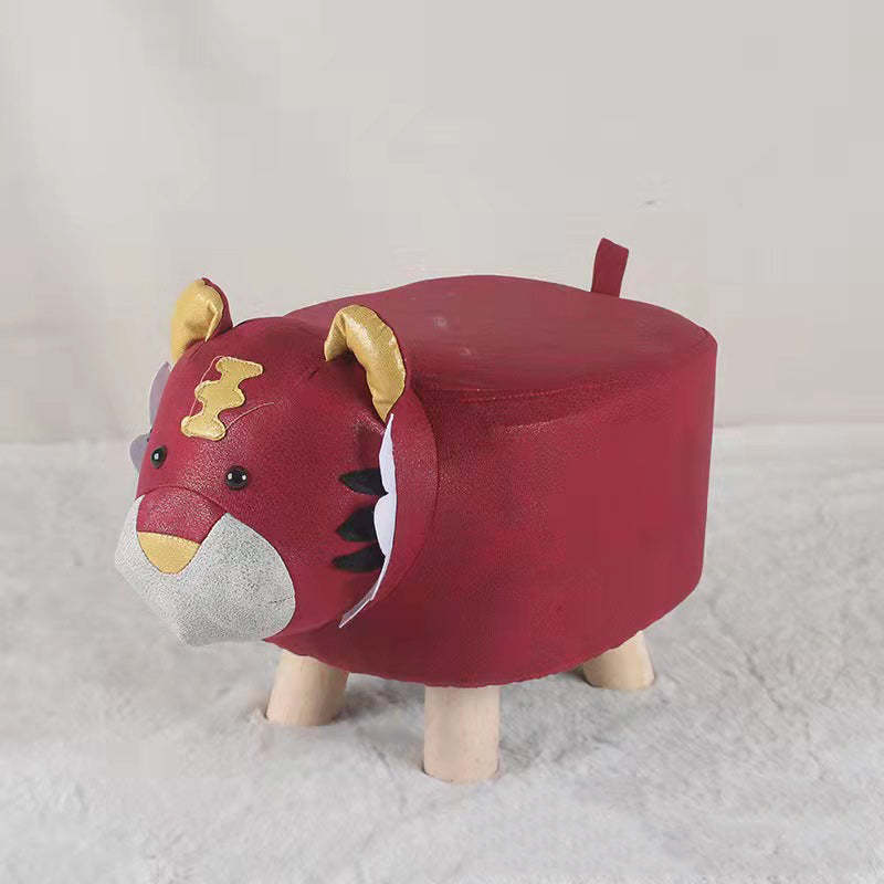 Contemporary Kids Elephant Fabric Wood Footstool