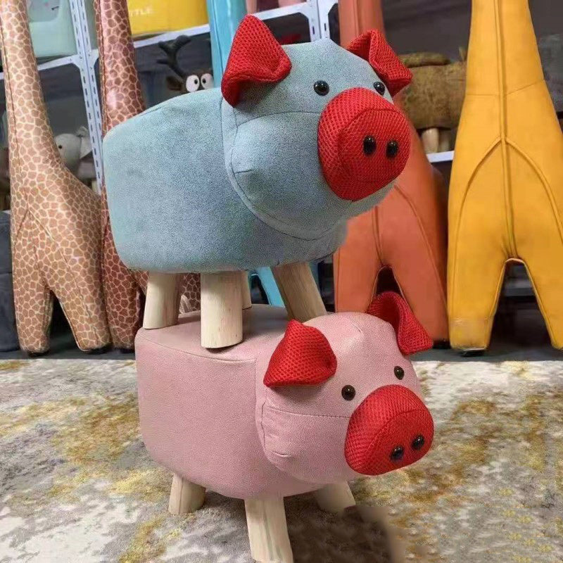 Contemporary Kids Elephant Fabric Wood Footstool