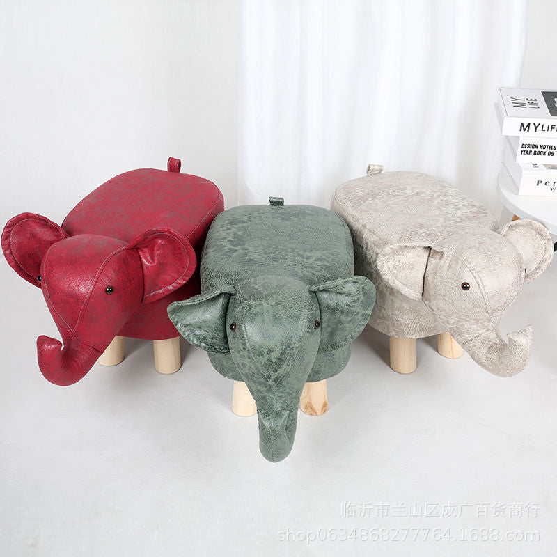 Contemporary Kids Elephant Fabric Wood Footstool — Cow - White & Black