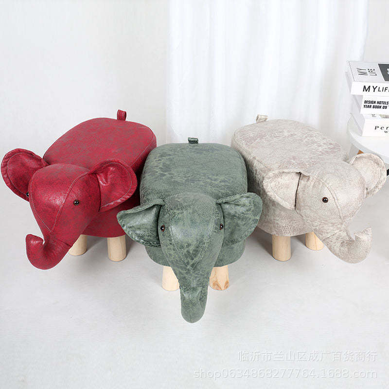Contemporary Kids Elephant Fabric Wood Footstool — Cow - White & Black