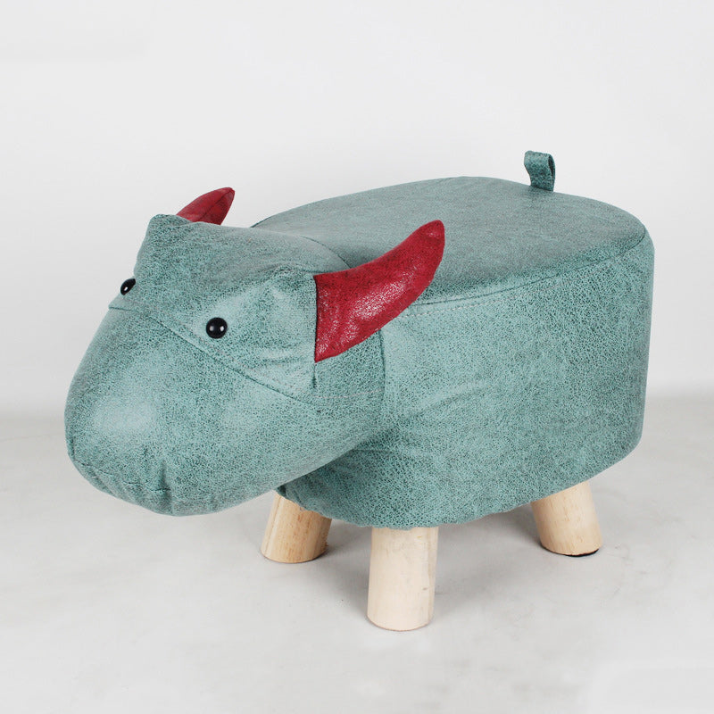 Contemporary Kids Elephant Fabric Wood Footstool