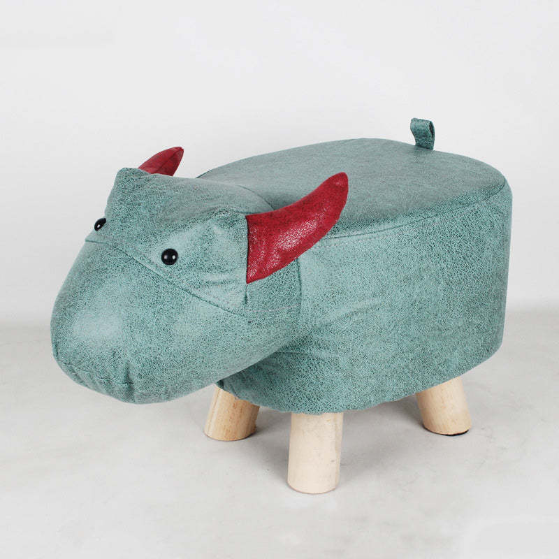 Contemporary Kids Elephant Fabric Wood Footstool