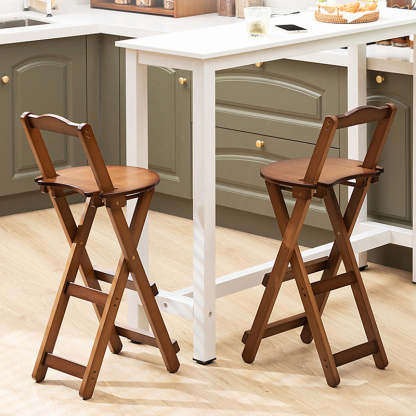 Modern Bamboo Round Foldable Bar Stool — Walnut Color