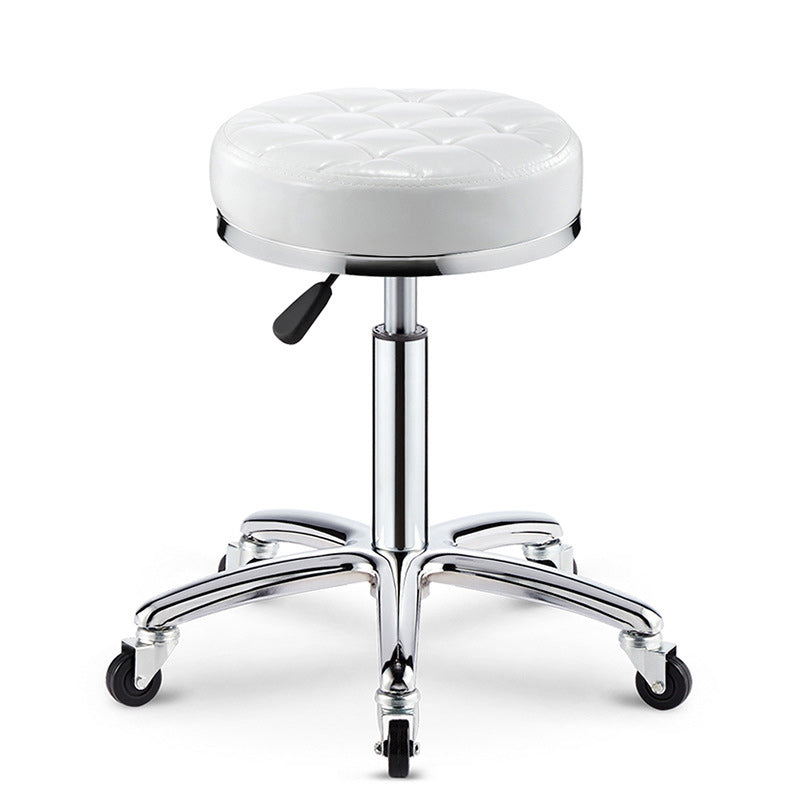 Modern Leather Checked Pattern Round Adjustable Bar Stool — Blue - C