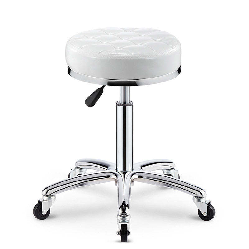 Modern Leather Checked Pattern Round Adjustable Bar Stool — Blue - C