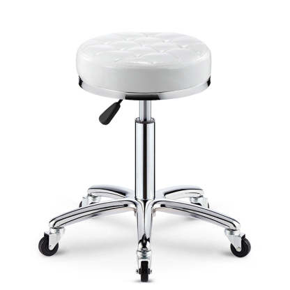 Modern Leather Checked Pattern Round Adjustable Bar Stool — Blue - C