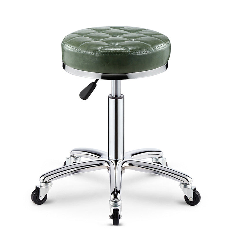 Modern Leather Checked Pattern Round Adjustable Bar Stool