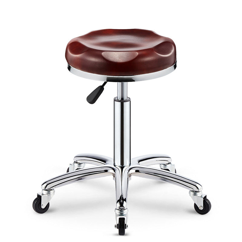 Modern Leather Checked Pattern Round Adjustable Bar Stool — Brown - A