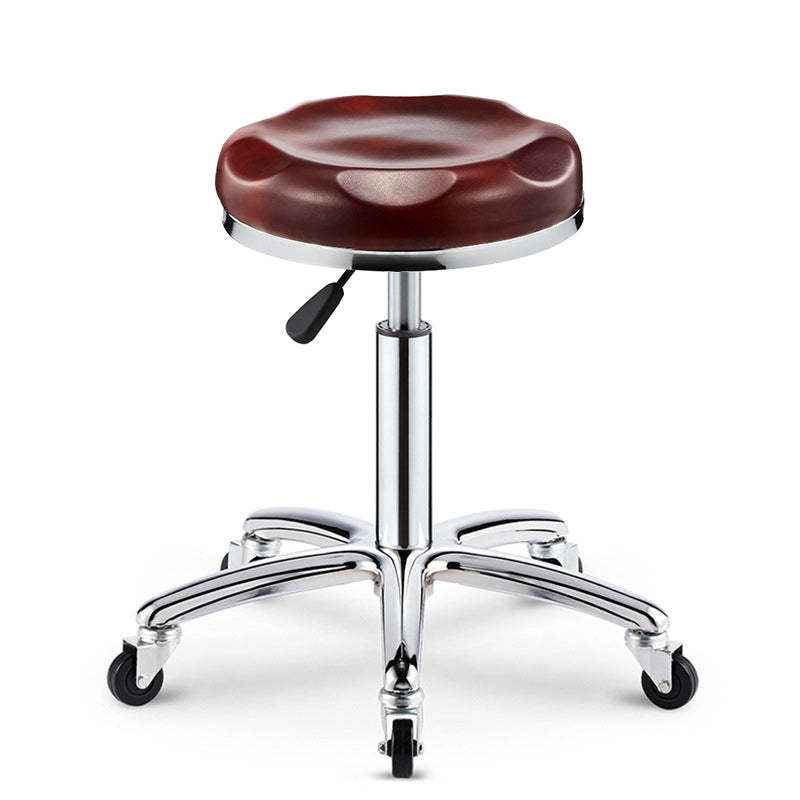 Modern Leather Checked Pattern Round Adjustable Bar Stool — Brown - A