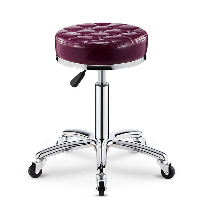 Modern Leather Checked Pattern Round Adjustable Bar Stool