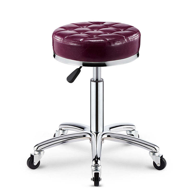 Modern Leather Checked Pattern Round Adjustable Bar Stool