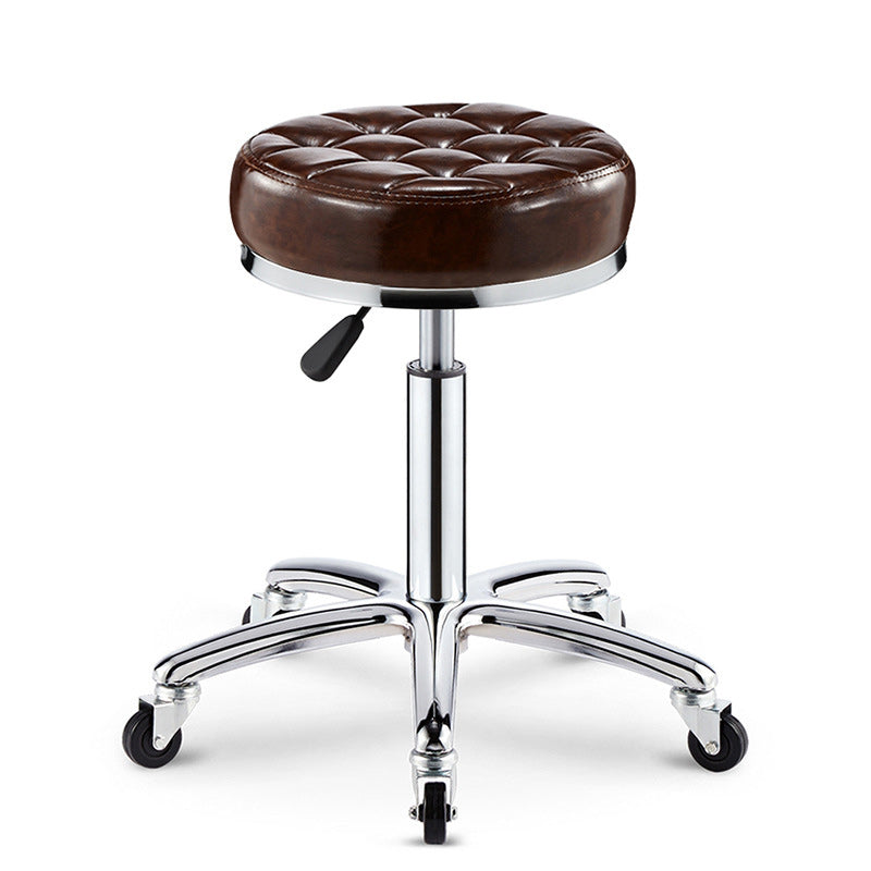 Modern Leather Checked Pattern Round Adjustable Bar Stool