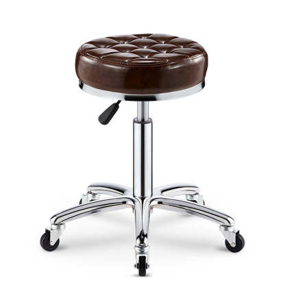 Modern Leather Checked Pattern Round Adjustable Bar Stool