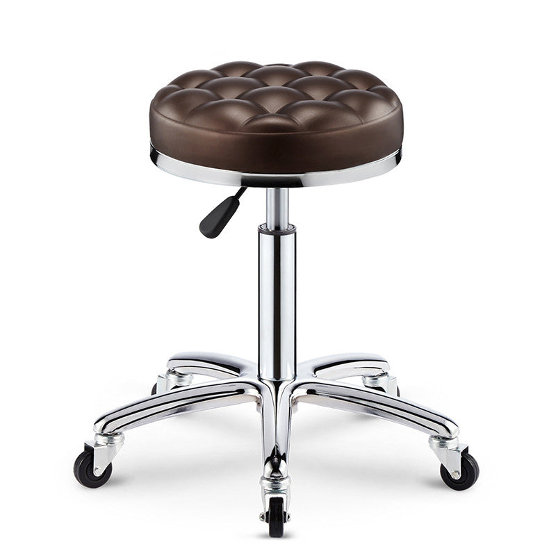Modern Leather Checked Pattern Round Adjustable Bar Stool