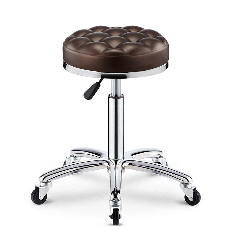 Modern Leather Checked Pattern Round Adjustable Bar Stool
