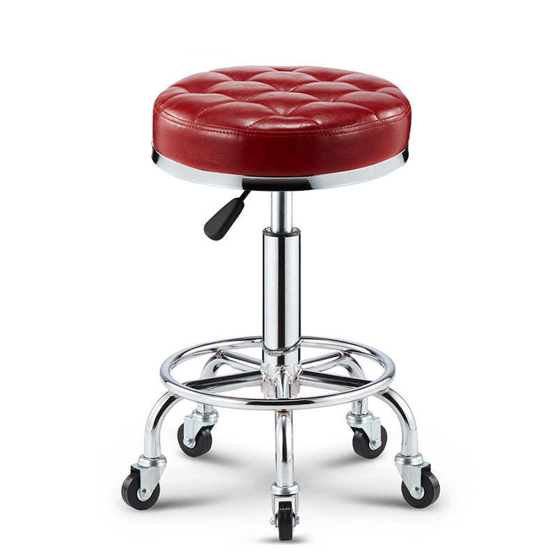 Modern Leather Checked Pattern Round Adjustable Bar Stool