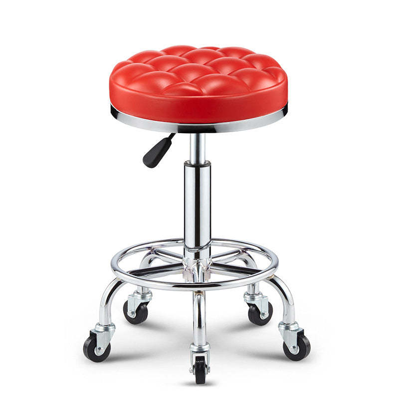 Modern Leather Checked Pattern Round Adjustable Bar Stool
