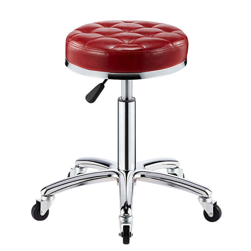 Modern Leather Checked Pattern Round Adjustable Bar Stool — Pea-Green - A
